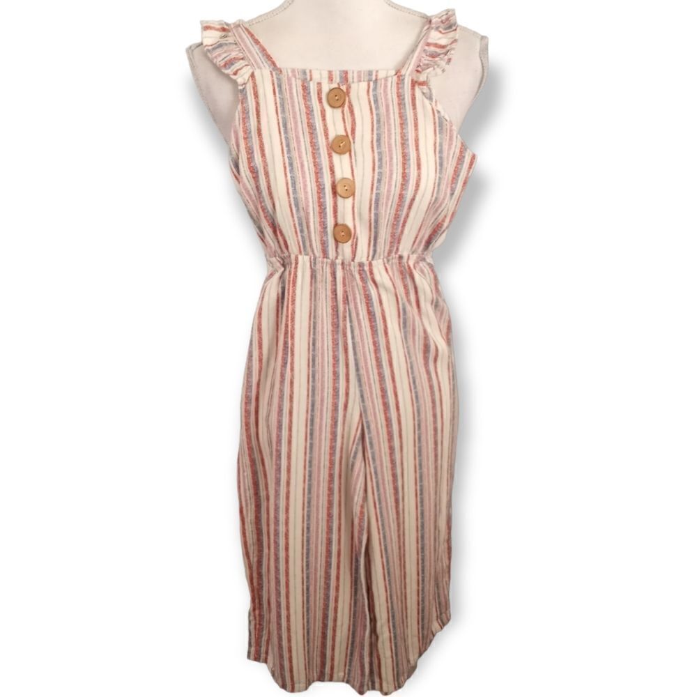 ART CLASS CREAM, BLUE, & RED STRIPE GIRLS JUMPSUIT SZ.M 7/8 GUC